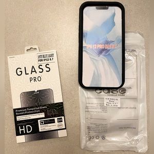 iPhone 12 Pro Max hard silicone cover w/ tempered glass protector screen